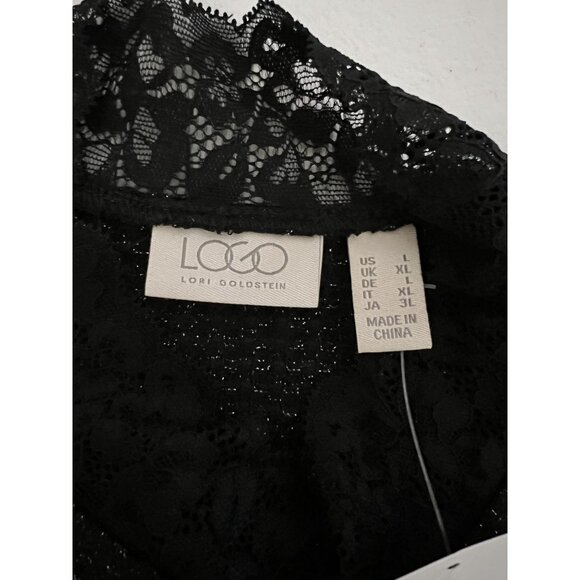 Logo Lori Goldstein Womens Lace Trim Sweater Top L Black Recycled Polyester - Picture 3 of 7